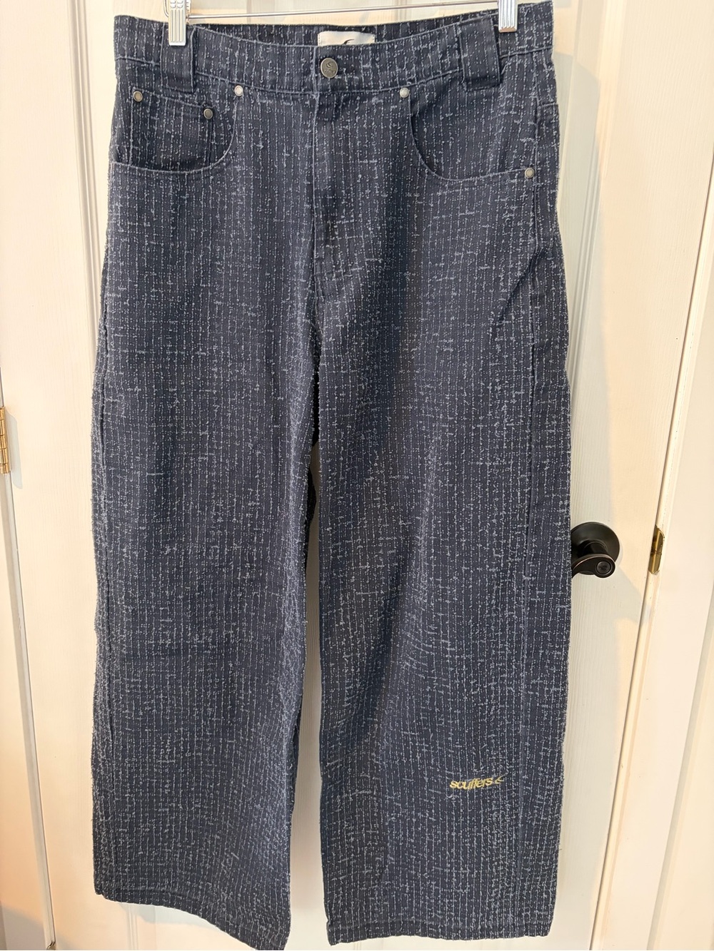 Men's Navy Patterned Wide-Leg Pants